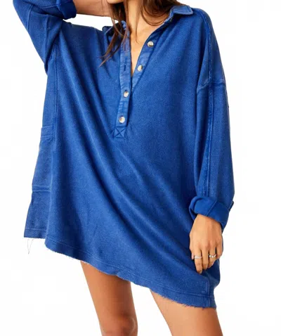 Free People Oversized Willow Polo In Rinsed Cobalt In Blue
