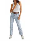 Free People Pacifica Straight Leg Bleach Acid Wash Jeans In Blue In Blue