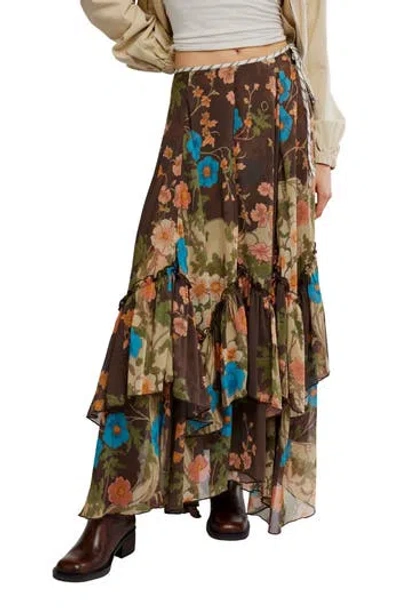 Free People Palermo Villa Chiffon Maxi Skirt In Brown Combo In Multi