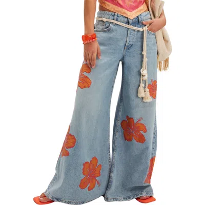 Free People Palisades Flower Power Wide Leg Jeans