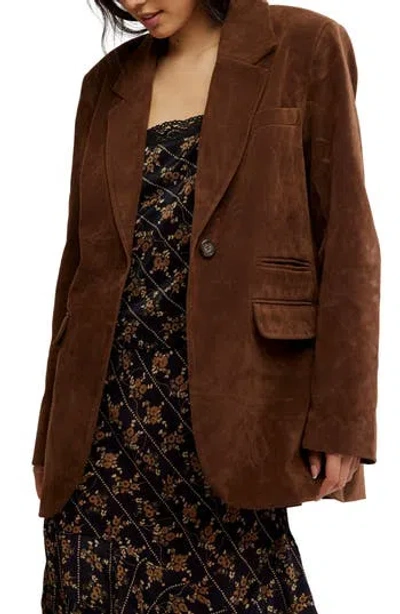 Free People Paper Cut Faux Suede Blazer In Brown Bear