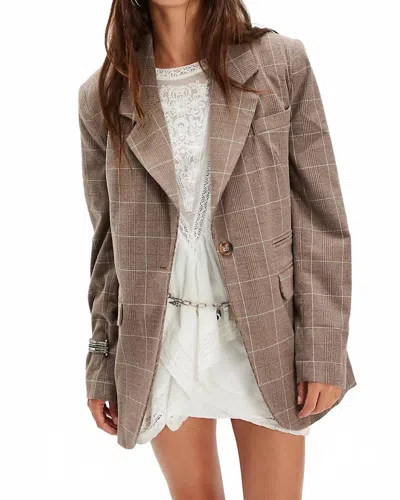 Free People Paper Cut Pinstripe Blazer In Chocolate Combo In Brown