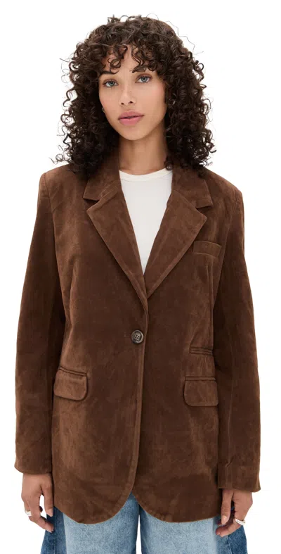 FREE PEOPLE PAPER CUT VEGAN BLAZER BROWN BEAR