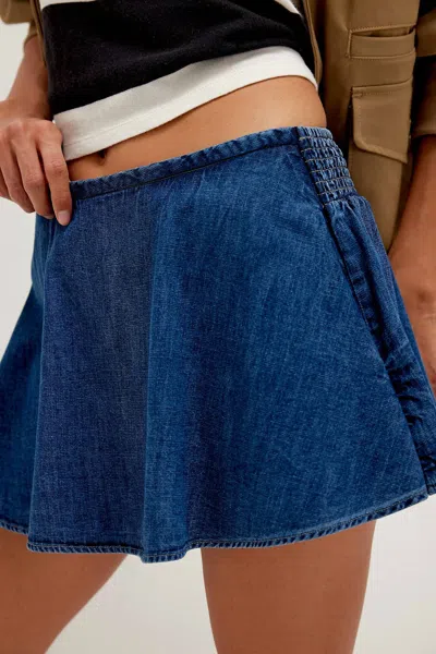 Free People Paradise Found Denim Skort In Mid Indigo In Blue