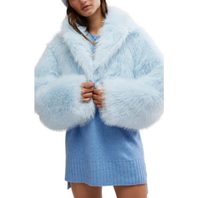 Free People Paris Cropped Faux Fur Jacket In Blue