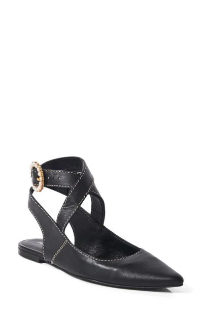 Free People Parisa Ankle Strap Pointed Toe Flat In Black Leather