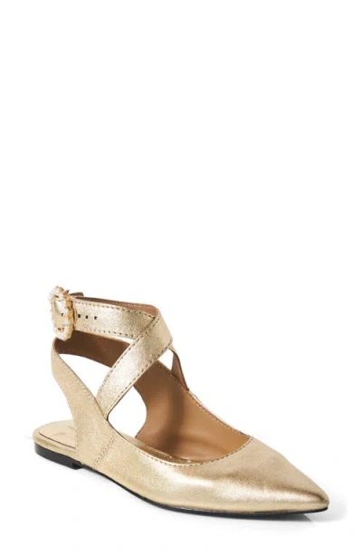 Free People Parisa Ankle Strap Pointed Toe Flat In Champagne Metallic