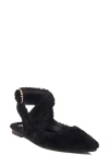 Free People Parisa Faux Shearling Ankle Strap Flat In Black Shearling