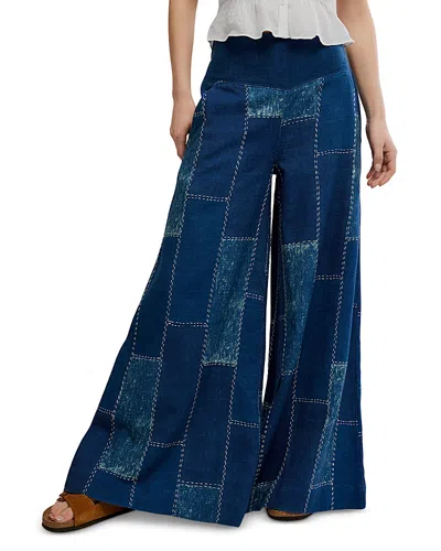 Free People Patches Wide Leg Flare Jeans In Indigo Patch In Blue