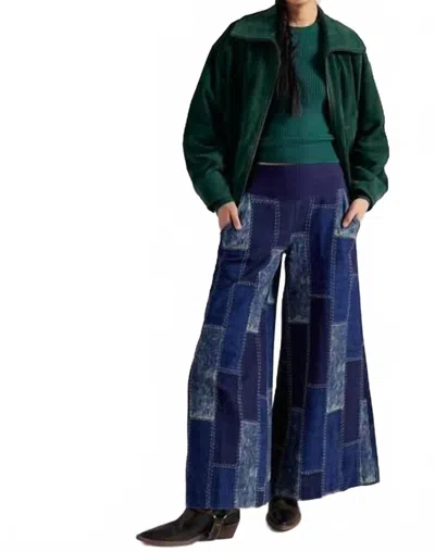 Free People Patches Wide Leg Flare Jeans In Indigo Patchwork In Blue