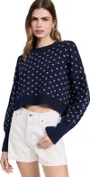 FREE PEOPLE PATTERN EASY STREET CROP PULLOVER NAVY COMBO