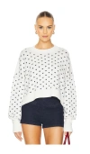 Free People Easy Street Crop Sweater Top In White With Navy Butterflies In White Navy Combo
