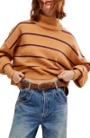 Free People Paulie Stripe Turtleneck Sweater In Butterrum Combo