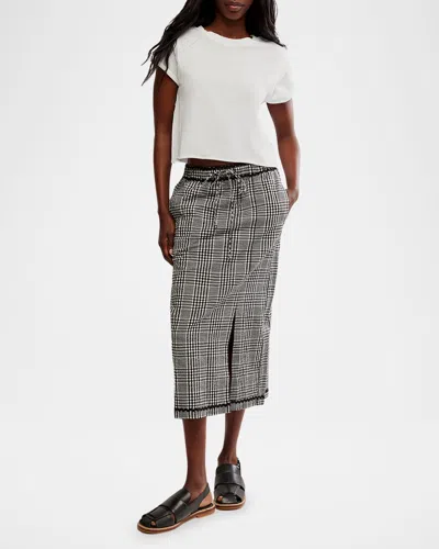 Free People Penelope Gingham Midi Skirt In Black Combo