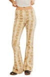 Free People Penny Print Flare Hem Pants In Sand Combo