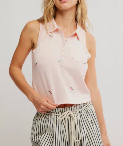 Free People Pepper Knit Polo Top In Pink