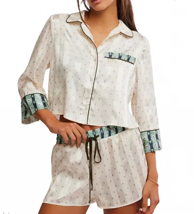 FREE PEOPLE PILLOW TALK 3/4 SLEEVE SHIRT AND SHORT 2 PIECE PAJAMA SET IN HARBOR COMBO