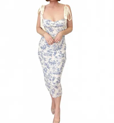 Free People Piper Slip Midi Dress In Blue And White Floral