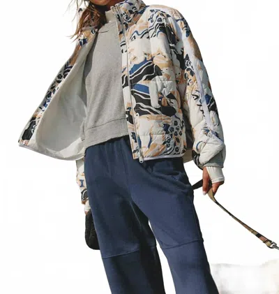 Free People Pippa Polar Bear Graphic Puffer Jacket In White, Blue In Multi
