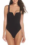 Free People Pippa V-wire Thong Bodysuit In Black In Black