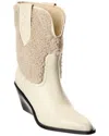 Free People Pitchfork Point Leather & Shearling Boot In White