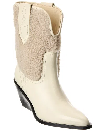 Free People Pitchfork Point Leather & Shearling Boot In White