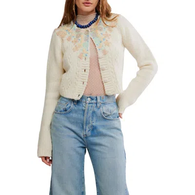 Free People Pixie Beaded Floral Cardigan In White