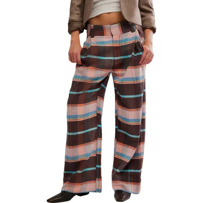 Free People Plaid Back Buckle Cotton Pants In Multi