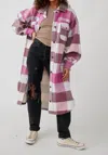FREE PEOPLE PLAID LONG JACKET IN SAGE COMBO