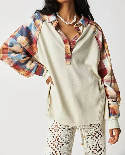 Free People Plaid Sleeve Isabel Thermal Top In Mink Combo In Multi