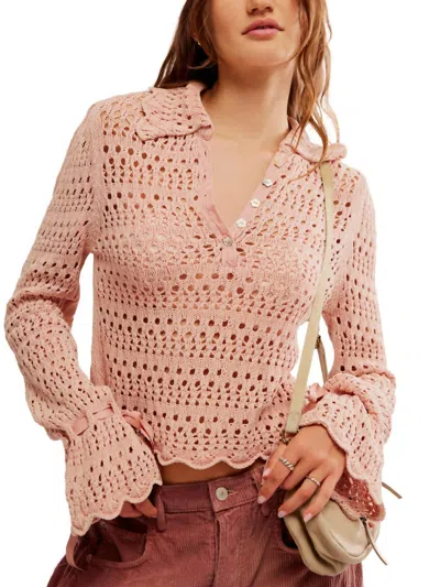 Free People Pointelle Pullover In Mauve Rose In Multi
