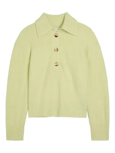 Free People Polo-collar Long-sleeve Sweater In Neutral