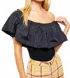 Free People Poof Goes My Heart Ruffle Bodysuit In Black In Black