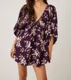 FREE PEOPLE PORTIA PRINTED MINI DRESS IN BLACK CHERRY COMBO