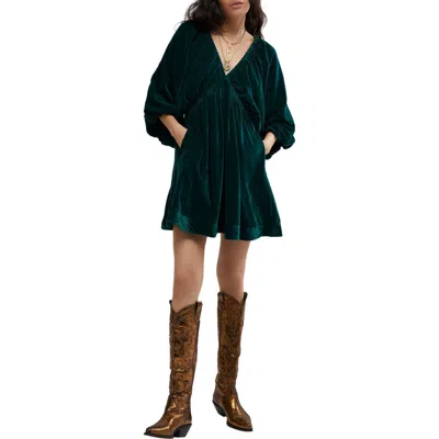 Free People Portia Velvet Babydoll Minidress In Uncut Emerald