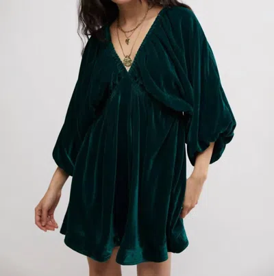 Free People Portia Velvet Mini Dress In Emerald In Gold