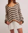 Free People Portland Pullover Sweater In Seaweed Shell Stripe In Multi