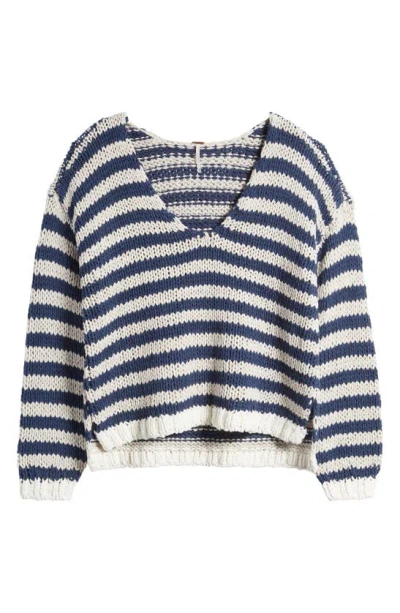 Free People Portland Stripe Cotton Jumper In Denim Island Combo