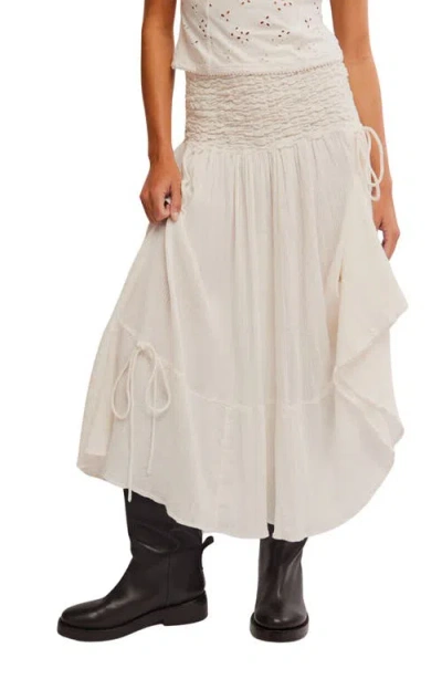 Free People Prairie Convertible Cotton Smocked Skirt In Whisper White