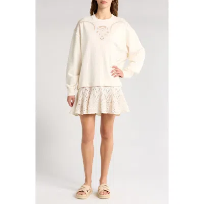 Free People Prairie Eyelet Trim Sweatshirt In Neutral Combo