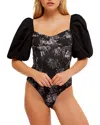 Free People Prarie Rose Puff Sleeve Bodysuit In Black Combo