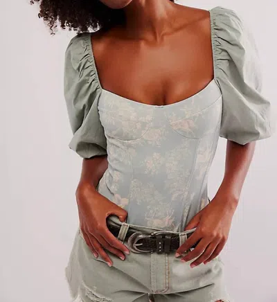 Free People Prairie Rose Bodysuit In Sage Combo
