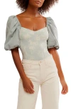 Free People Prarie Rose Puff Sleeve Bodysuit In Sage Combo