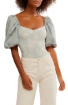Free People Prarie Rose Puff Sleeve Bodysuit In Sage Combo