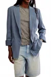 Free People Prep School Linen Blend Blazer In Blue
