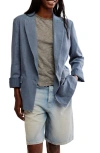 Free People Prep School Linen Blend Blazer In Vintage Indigo