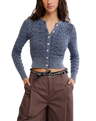 Free People Pretty In Pointelle Cardigan In Blue