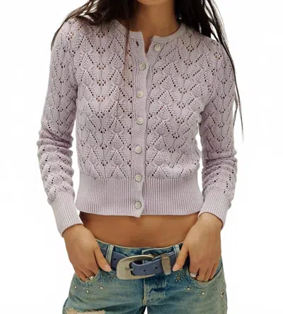 Free People Pretty In Pointelle Cardigan In Orchid Hush In Purple