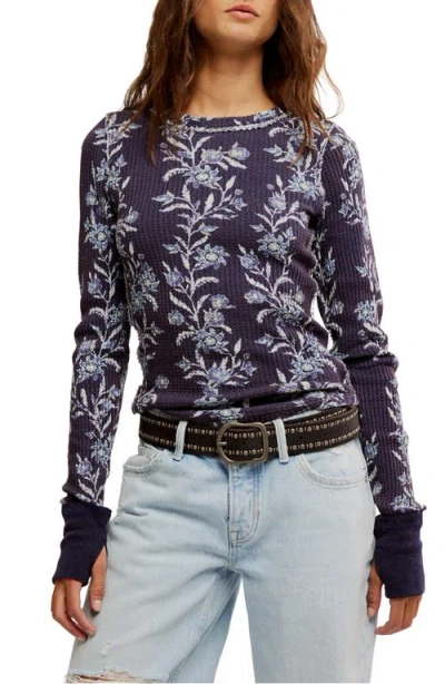 Free People Pretty Little Thermal Stitch Top In Blue