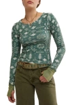 Free People Pretty Little Thermal Stitch Top In Pine Combo
